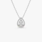 14K Pear Shaped Illusion Setting Halo Diamond Necklace 14K White Gold Ferkos Fine Jewelry