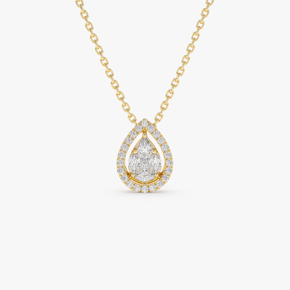 14K Pear Shaped Illusion Setting Halo Diamond Necklace 14K Gold Ferkos Fine Jewelry