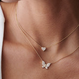 Round and Baguette Diamond Mini Heart Necklace in 14K  Ferkos Fine Jewelry
