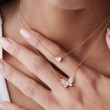 Round and Baguette Diamond Mini Heart Necklace in 14K  Ferkos Fine Jewelry