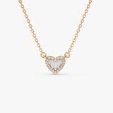 Round and Baguette Diamond Mini Heart Necklace in 14K 14K Rose Gold Ferkos Fine Jewelry