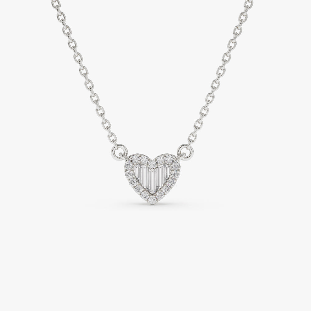 Round and Baguette Diamond Mini Heart Necklace in 14K – FERKOS FJ