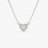 Round and Baguette Diamond Mini Heart Necklace in 14K 14K White Gold Ferkos Fine Jewelry