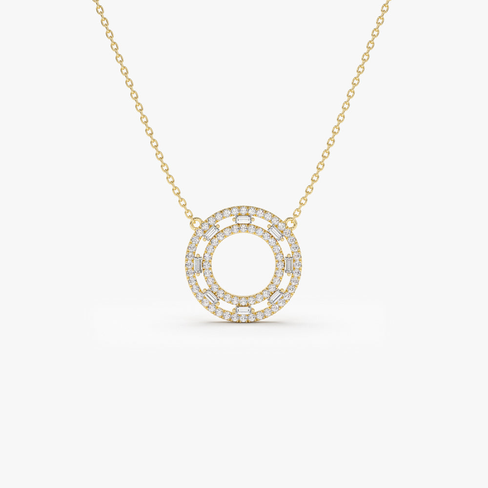 14k Full Circle Baguette & Round Diamond Necklace 14K Gold Ferkos Fine Jewelry