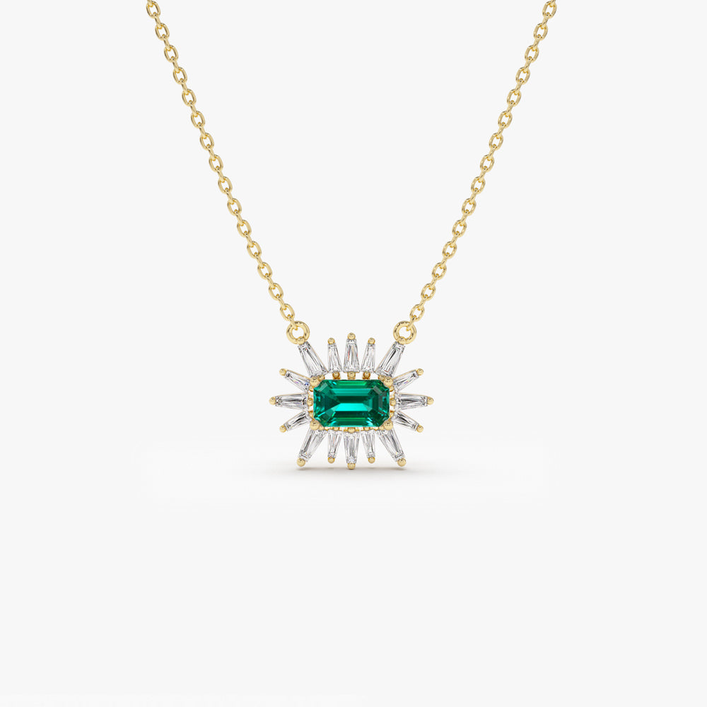 14k Tapered Baguette Diamond & Emerald Necklace 14K Gold Ferkos Fine Jewelry