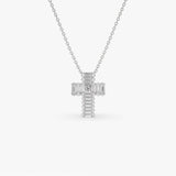 14k Unique Cross with Baguettes and Round Diamonds 14K White Gold Ferkos Fine Jewelry