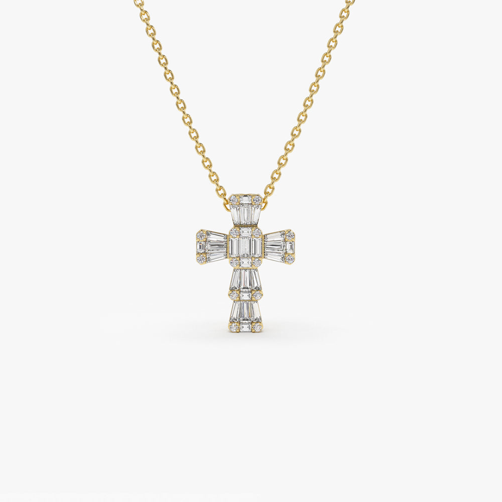 14k Illusion Setting Baguette Diamond Cross 14K Gold Ferkos Fine Jewelry