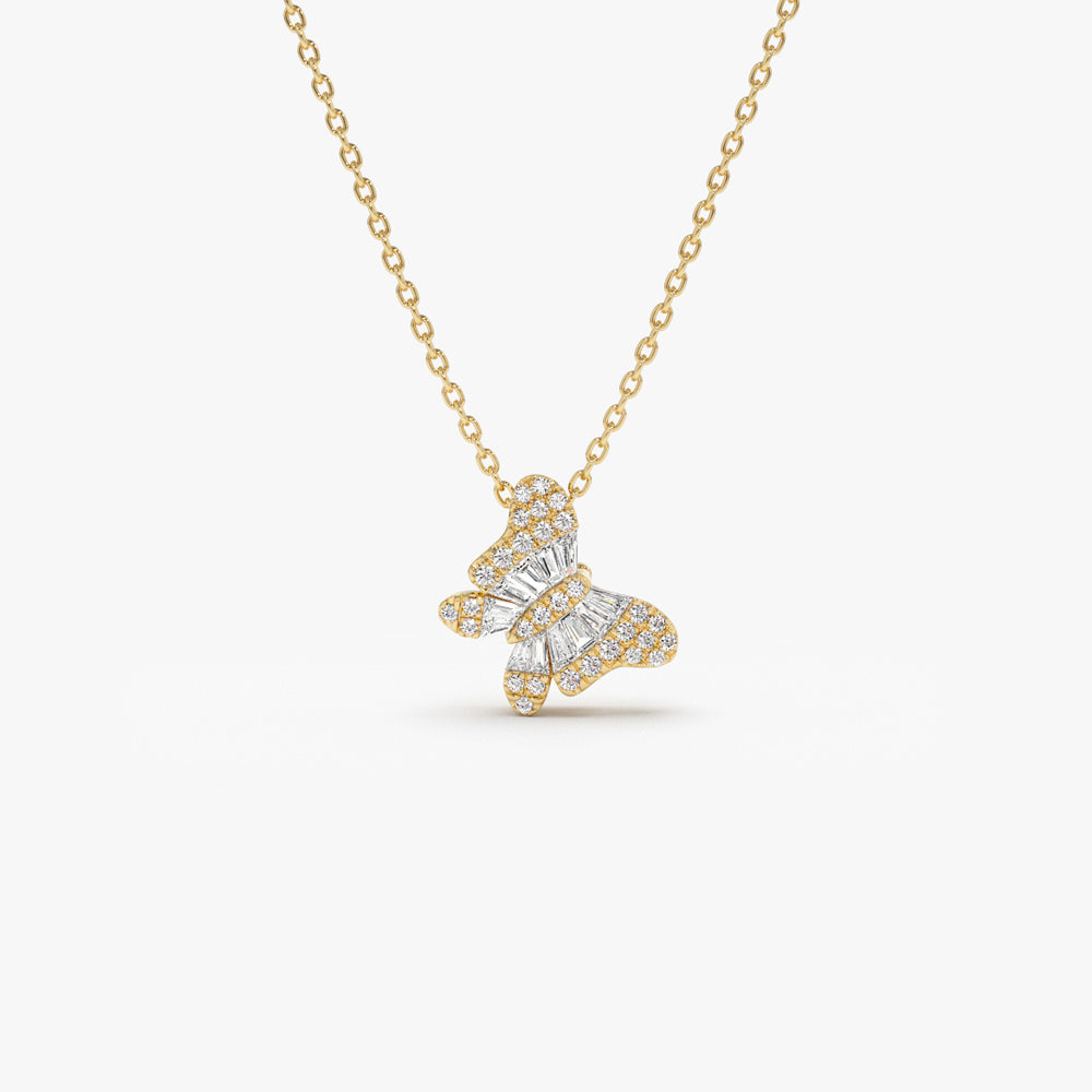 14k Baguette Diamond Butterfly Necklace 14K Gold Ferkos Fine Jewelry