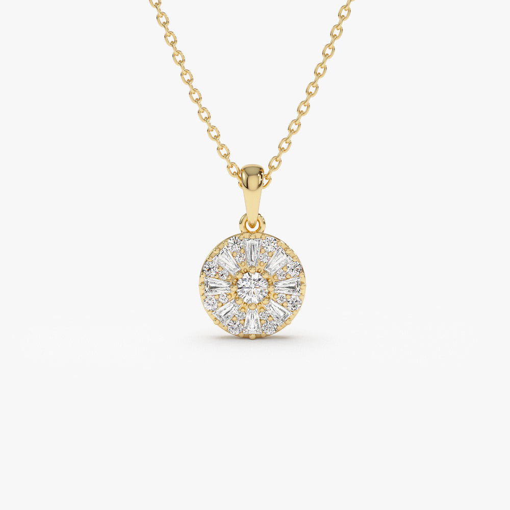 14k Baguette Diamond and Round Diamond Cluster Necklace 14K Gold Ferkos Fine Jewelry