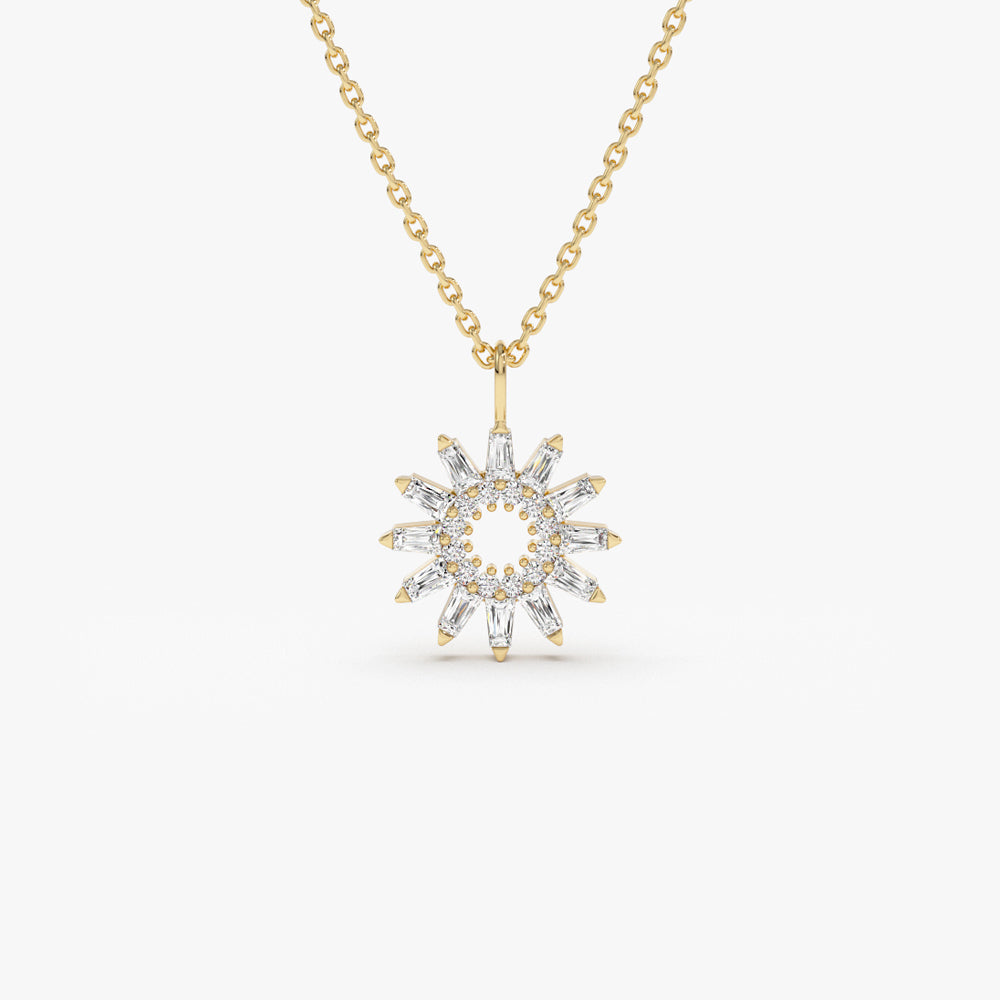 14k Baguette Diamond Star Pendant Necklace 14K Gold Ferkos Fine Jewelry