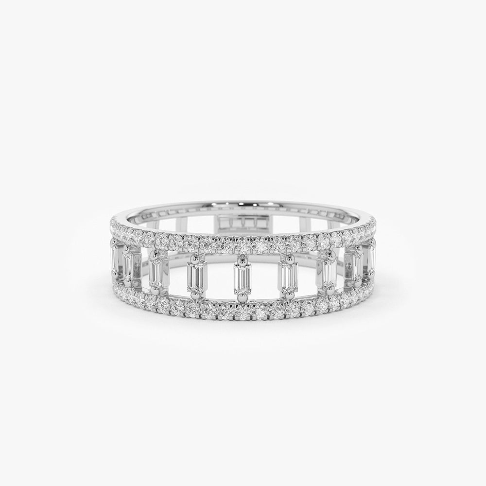 14k Double Row Micro Pave Diamond Ring with Baguette Diamond Ferkos Fine Jewelry