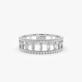 14k Double Row Micro Pave Diamond Ring with Baguette Diamond 14K White Gold Ferkos Fine Jewelry