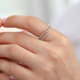 14k Double Row Micro Pave Diamond Ring with Baguette Diamond  Ferkos Fine Jewelry