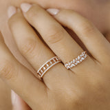 14k Double Row Micro Pave Diamond Ring with Baguette Diamond  Ferkos Fine Jewelry