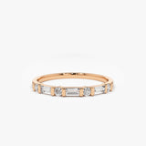 14K Alternating Baguette and Round Diamond Wedding Ring 14K Rose Gold Ferkos Fine Jewelry