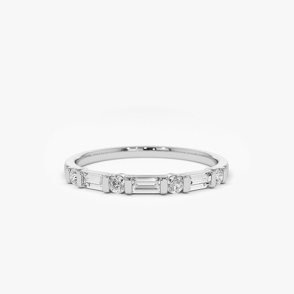 Alternating round and baguette diamond wedding band Clearance