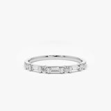 14K Alternating Baguette and Round Diamond Wedding Ring 14K White Gold Ferkos Fine Jewelry
