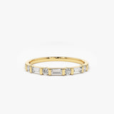 14K Alternating Baguette and Round Diamond Wedding Ring 14K Gold Ferkos Fine Jewelry