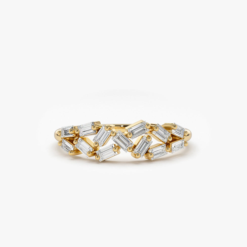 14K Stackable Baguette Diamond Cluster Ring 14K Gold Ferkos Fine Jewelry
