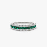 14k  Half Eternity Square Emerald Anniversary Ring 14K White Gold Ferkos Fine Jewelry