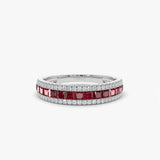 14k Half Eternity Square Ruby Anniversary Ring 14K White Gold Ferkos Fine Jewelry