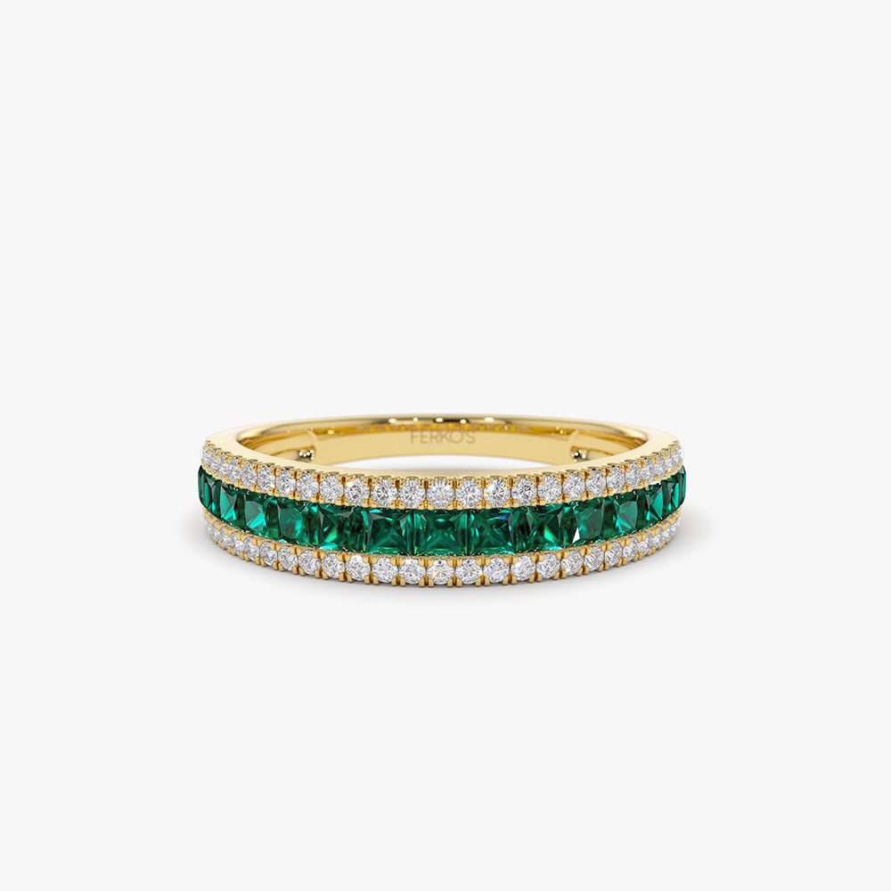 14k  Half Eternity Square Emerald Anniversary Ring 14K Gold Ferkos Fine Jewelry