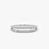 14k Unique Double Row Micro Pave Statement Ring 14K White Gold Ferkos Fine Jewelry