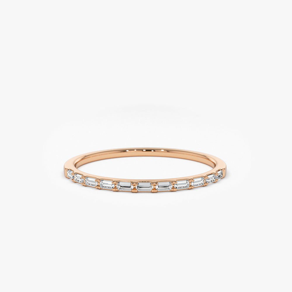14K Ultra Thin Half Eternity Baguette Diamond Stackable Ring 14K Rose Gold Ferkos Fine Jewelry