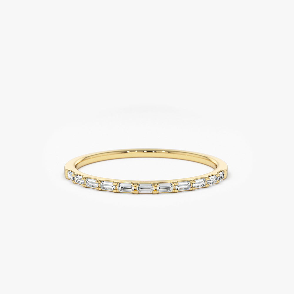14K Ultra Thin Half Eternity Baguette Diamond Stackable Ring 14K Gold Ferkos Fine Jewelry