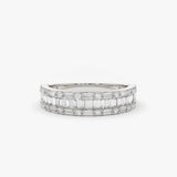 14K Baguette & Round Diamond Wedding Band 14K White Gold Ferkos Fine Jewelry