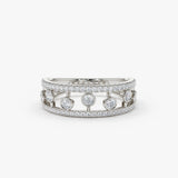 14k Double Row Pave Ring w/ Floating Diamonds 14K White Gold Ferkos Fine Jewelry