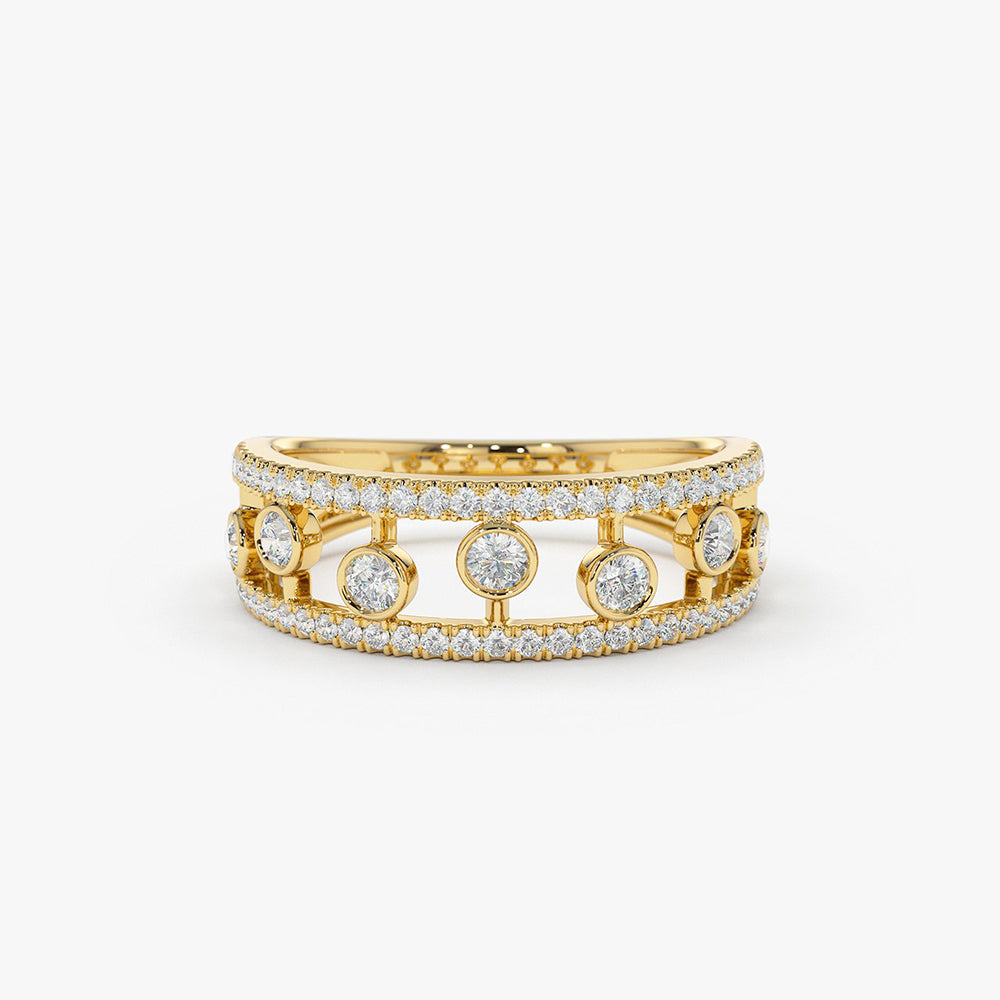 14k Double Row Pave Ring w/ Floating Diamonds 14K Gold Ferkos Fine Jewelry