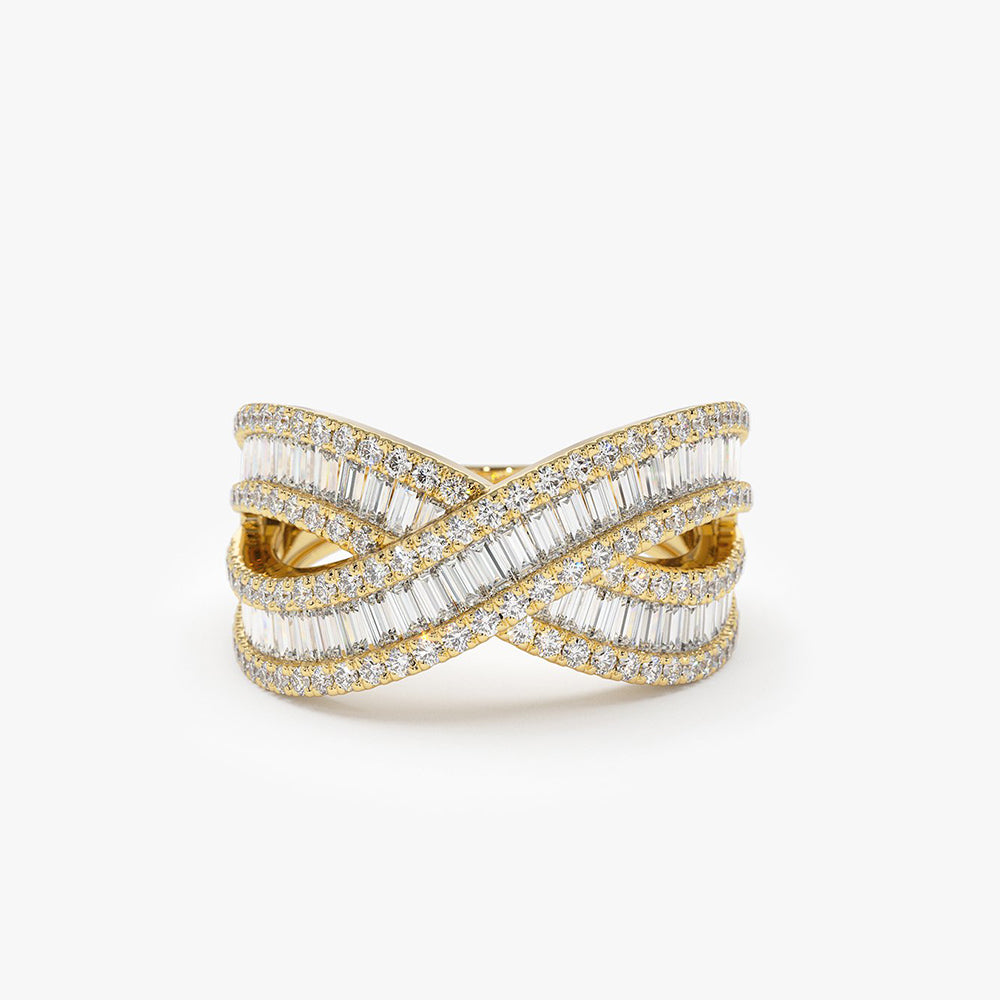 14k Baguette Diamond Crossover Ring 14K Gold Ferkos Fine Jewelry