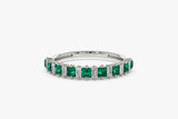 14k Unique Princess Cut Emerald and Baguette Diamond Ring 14K White Gold Ferkos Fine Jewelry