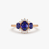 14k Three Stone Sapphire Cluster Ring 14K Rose Gold Ferkos Fine Jewelry
