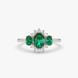 14k Three Stone Emerald Cluster Ring 14K White Gold Ferkos Fine Jewelry