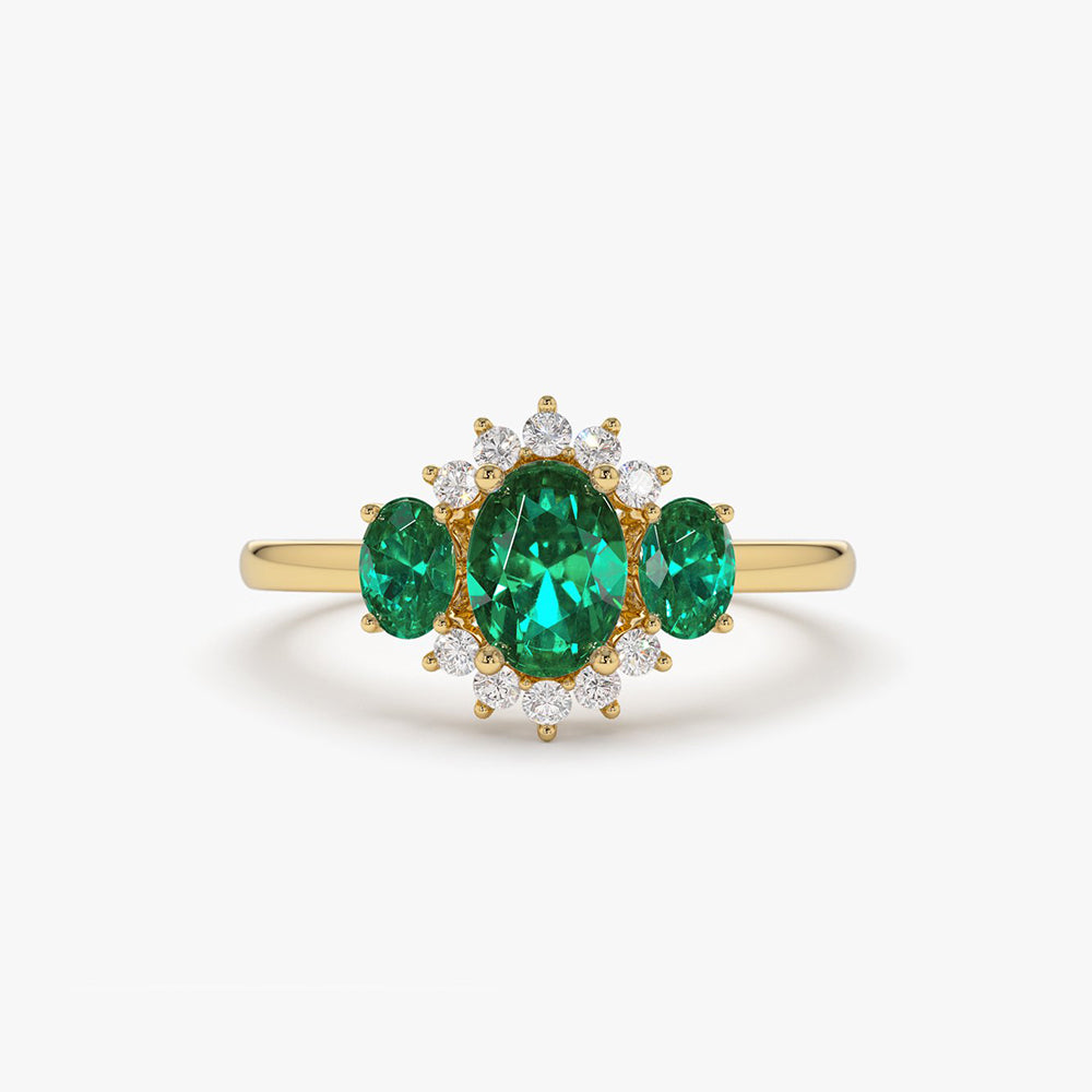 14k Three Stone Emerald Cluster Ring 14K Gold Ferkos Fine Jewelry