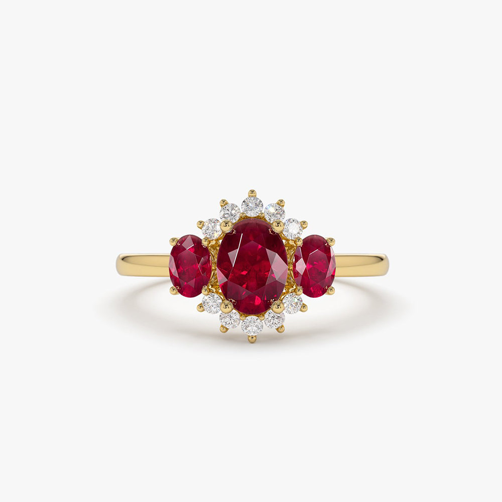 14k Three Stone Ruby Cluster Ring 14K Gold Ferkos Fine Jewelry