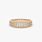 14k Triple Row Diamond Wedding Ring 14K Rose Gold Ferkos Fine Jewelry