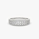 14k Triple Row Diamond Wedding Ring 14K White Gold Ferkos Fine Jewelry