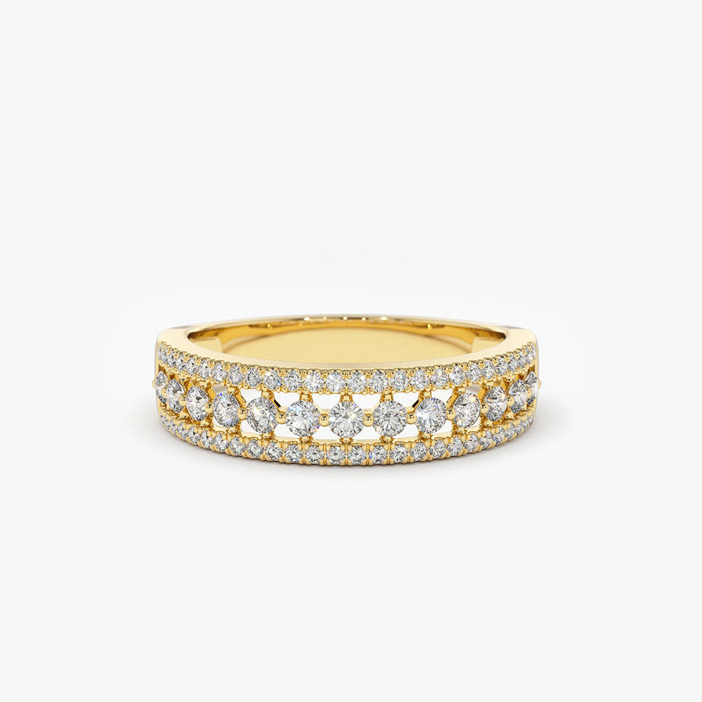 14k Triple Row Diamond Wedding Ring 14K Gold Ferkos Fine Jewelry