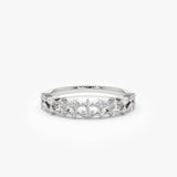 14k Double Row Alternating Marquise Round Diamond Ring 14K White Gold Ferkos Fine Jewelry