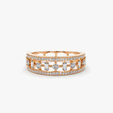 14K Unique Baguette Diamond Wedding Ring 14K Rose Gold Ferkos Fine Jewelry