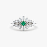 14K Baguette Diamond Ring with a Square Emerald 14K White Gold Ferkos Fine Jewelry