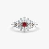 14K Baguette Diamond Ring with a Square Ruby 14K White Gold Ferkos Fine Jewelry