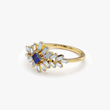 14K Baguette Diamond Ring with Square Sapphire  Ferkos Fine Jewelry