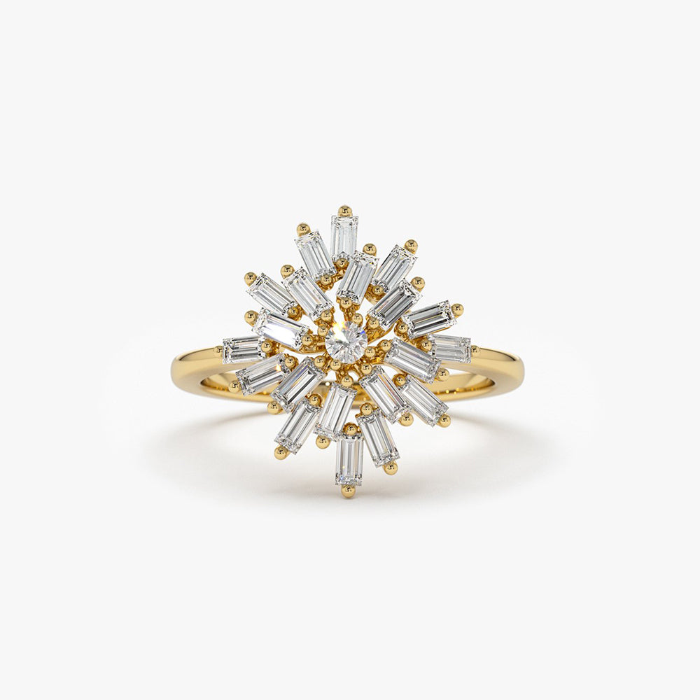 14K Ballerina Baguette Diamond Cluster Ring 14K Gold Ferkos Fine Jewelry
