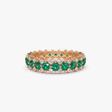 14k Full Eternity Round Emerald and Diamond Anniversary Ring 14K Rose Gold Ferkos Fine Jewelry