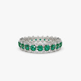 14k Full Eternity Round Emerald and Diamond Anniversary Ring 14K White Gold Ferkos Fine Jewelry