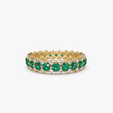 14k Full Eternity Round Emerald and Diamond Anniversary Ring 14K Gold Ferkos Fine Jewelry